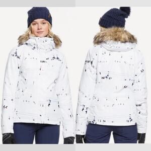 Roxy White Ski Jacket with Faux Fur Trim